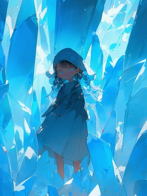 Premium Ai Image Anime Girl In Blue Dress Standing In A Blue Crystal