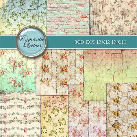 Digital Scrapbook Paper Pack Floral Shabby Chic Rose Flowers Etsy Uk