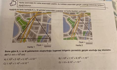 3 Aşağıda iki farklı haritada K, L, M şeh... - Ortaokul Matematik