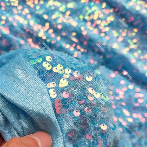 Cool Aqua Iridescent 5mm Sequins Velvet Dress Fabric Oneyard