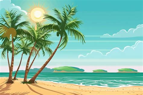 Premium Vector Summer Beach Background With Cartoon Palm Trees