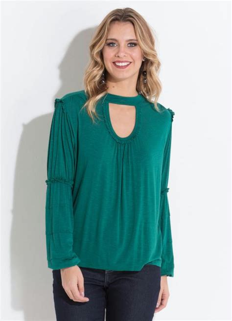 Blusa Quintess Verde Com Detalhes De Babados Quintess