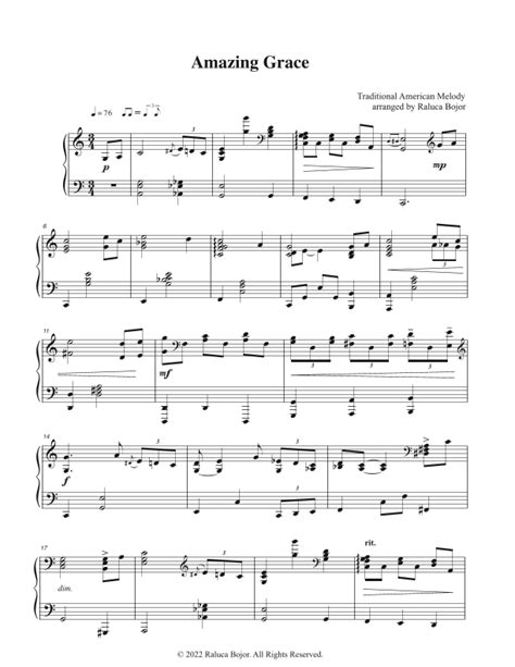 Amazing Grace Advanced Gospel Piano Arr Raluca Bojor By Raluca Bojor Sheet Music For Piano