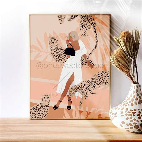 Cheetah Girl Minimalist Leopard Art Line Art Poster Print Line Etsy