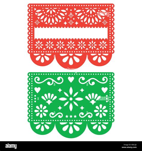 Mexican Papel Picado Vector Template Design Set Cutout Paper