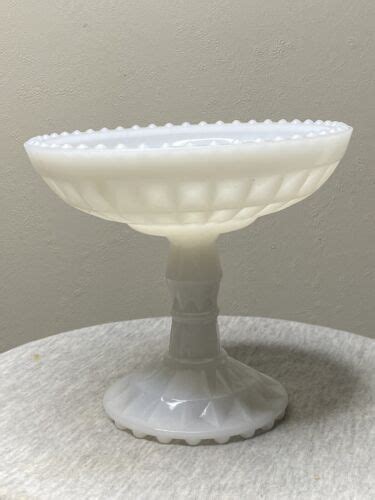 Vintage Footed Compote Opaque Milk Glass Jeanette Windsor Pattern