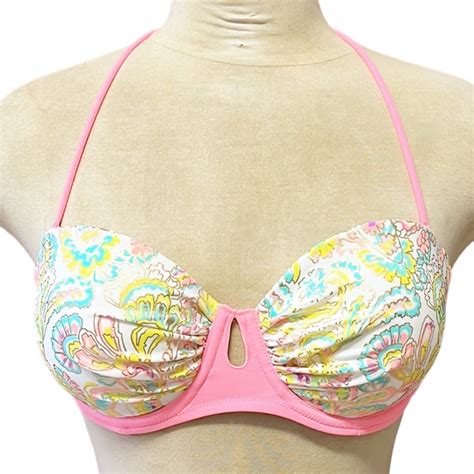Victorias Secret Bikini Top Swimsuit Swim Pink Push Gem