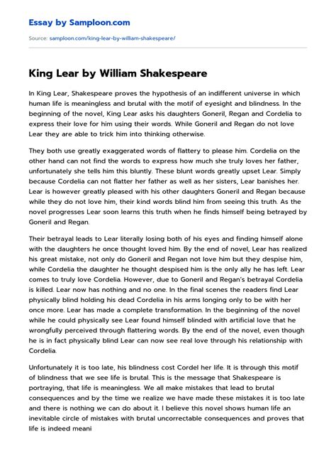 ≫ King Lear By William Shakespeare Free Essay Sample On