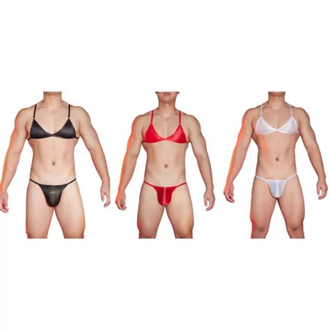 Herren Bikini Sissy Dessous Set Nylon Unterw Sche Dehnbar Bh Top Und Slip Sexy Eur