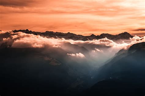 Mountains Clouds Nature Yellow Sky Hd Wallpaper Pxfuel