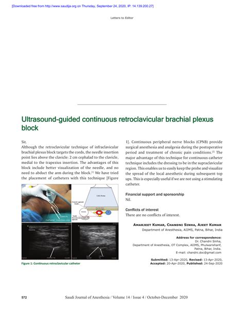 Pdf Ultrasound Guided Continuous Retroclavicular Brachial Plexus Block