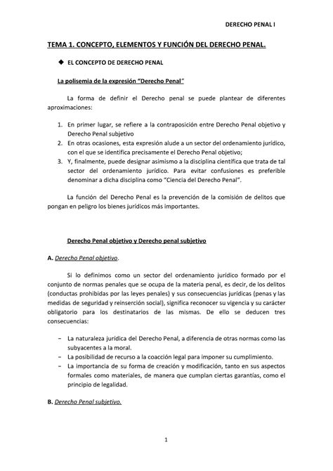 Apuntes Finales Penal I Tema 1 Concepto Elementos Y FunciÓn Del Derecho Penal El Concepto