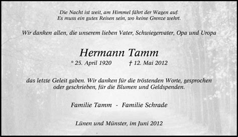 Traueranzeigen Von Hermann Tamm Trauer In NRW De