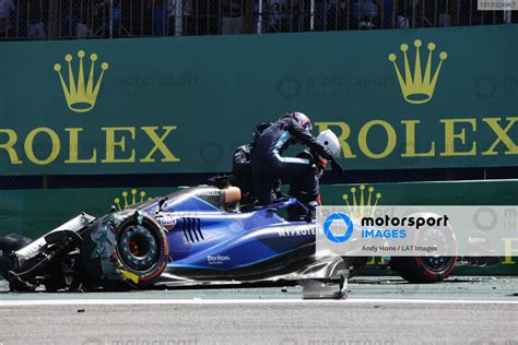 Alex Albon Williams FW45 Gets Out Of The Car After Crashing With