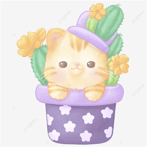 Cute Orange Cat In Purple Cactus Pot Cute Cat Orange Cat Cactus Pot