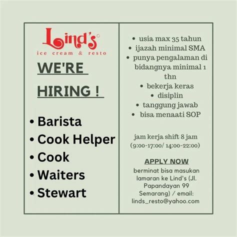 Lowongan Kerja Barista Cook Cook Helper Waiters Stewart Di Lind