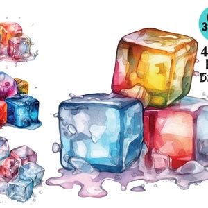 Ice Cube Clipart PNG, Watercolor Sublimation Digital Downloads - Etsy