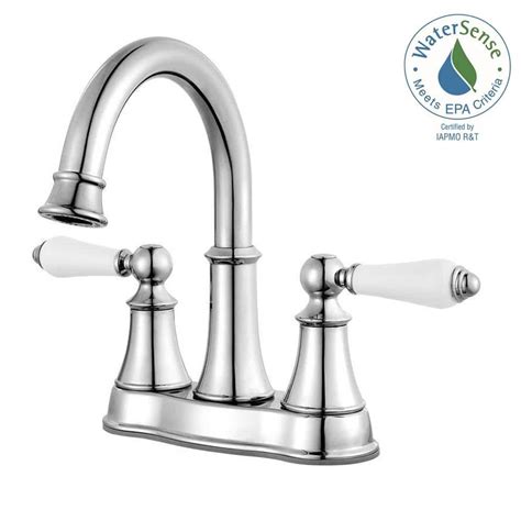 Pfister Courant 4 In Centerset 2 Handle Bathroom Faucet In Polished Chrome With White Handles