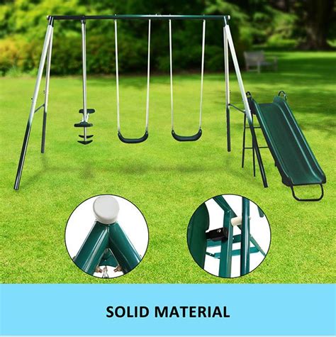 Heavy Duty Steel Outdoor Swing Set with 2 Swing Seats, 1 Glider and 1 Slide | Crazy Sales