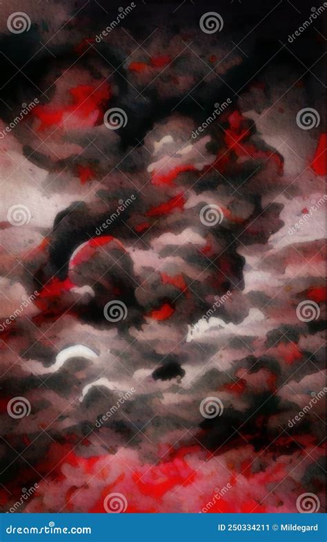 Fire And Smoke In Clouds Abstract Watercolour Painting Stock