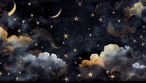 Seamless Pattern Of The Night Sky With Gold Foil Constellations Stars