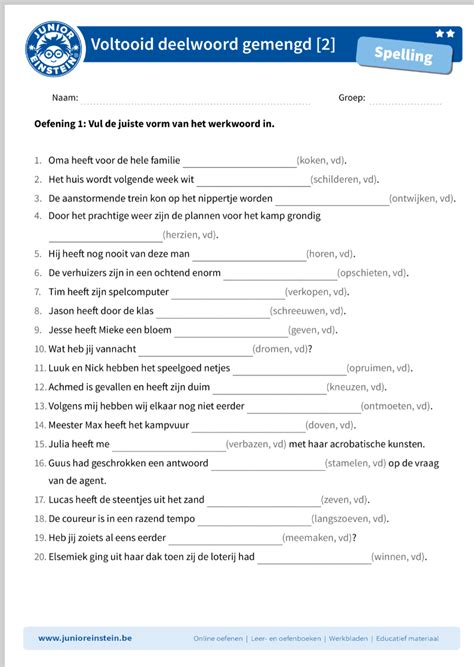 Oefenbladen Werkwoorden Bijzondere Werkwoorden