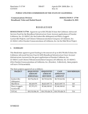 Fillable Online Docs Cpuc Ca Resolution T 17749 DRAFT Agenda ID 20080