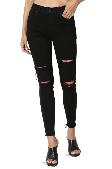 Themogan Womens Clara Ripped Distressed High Rise Raw Hem Crop Skinny