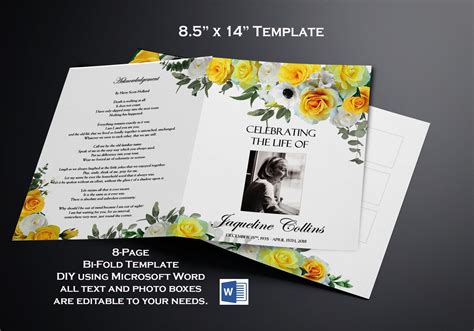 8 Page Bi Fold 8 5 X 14 Funeral Program Template Etsy Artofit