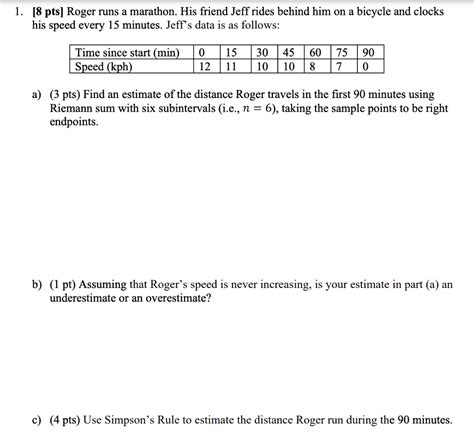 Solved 1 8 Pts Roger Runs A Marathon His Friend Jeff Chegg