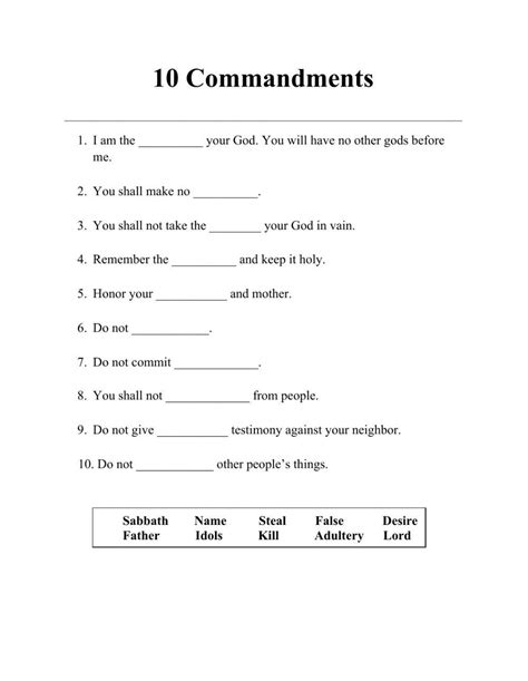 Free ten commandment worksheet, Download Free ten commandment worksheet ...