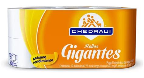 Papel Higiénico Chedraui Rollos Gigantes Doble Hoja 550 Hojas 12 Rollos