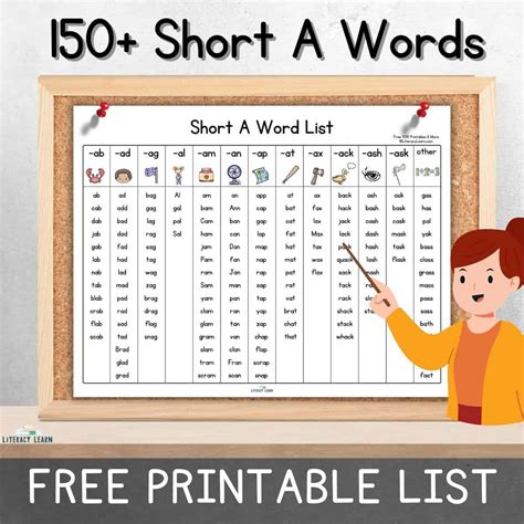 150+ Short A Words (Free Printable List) - Literacy Learn