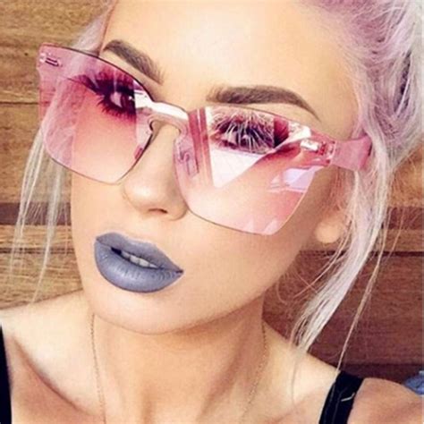 Buy Cute Cat Eye Sunglasses Candy Color Clear Lens Lady Rimless