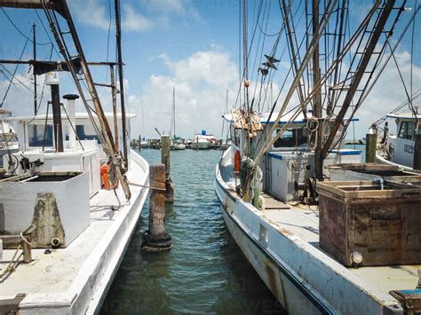 Marina With Commercial Fishing Boats Texas Usa Stock Photo