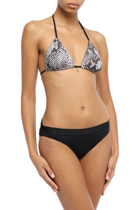 Roberto Cavalli Snake Print Stretch Jersey Triangle Bikini Top The Outnet