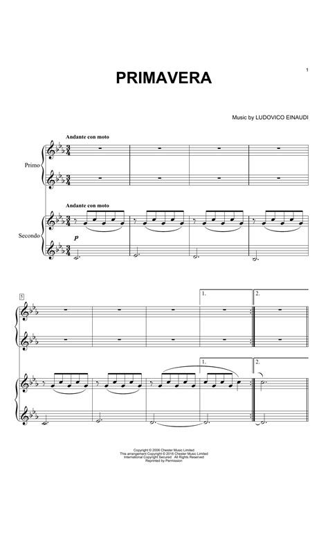 Partition Piano Primavera De Ludovico Einaudi 4 Mains Piano Music Notes Sheet Music Notes