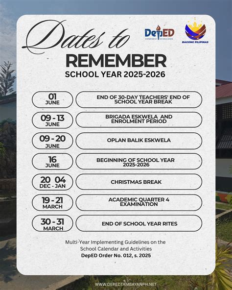 Deped - Dates to remember for School Year 2025-2026. 📅🗓️ ️ #