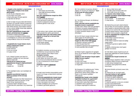 Sosyal Bilgiler Birey Ve Toplum K Lt R Ve Miras De Erlendirme Testi