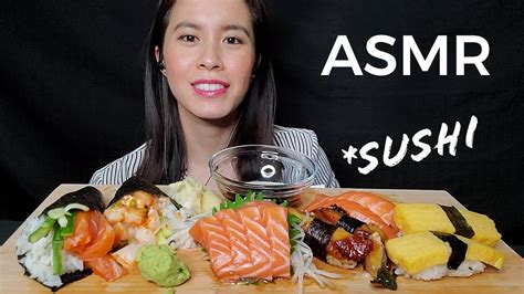 ASMR SUSHI CONES SASHIMI NIGIRI PLATTER MUKBANG 먹방 No Talking