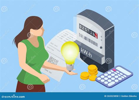 Isometric Invoice And Electricity Meter Utility Bills Payment