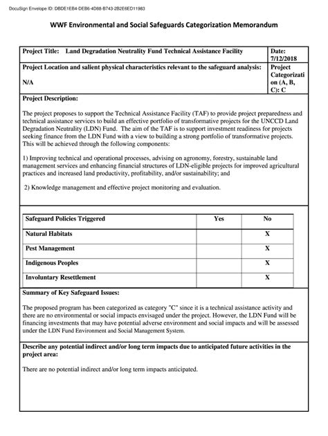 Fillable Online Wwf Environmental And Social Safeguards Categorization