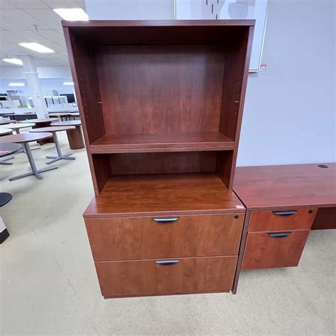 36 W X 65 H Cherry And Black 2 Drawer Lateral With Bookcase Hutch