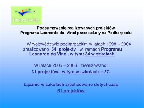 Ppt Podsumowanie Realizowanych Projekt W Programu Leonardo Da Vinci