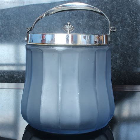 Antiques Atlas Blue Glass Biscuit Barrel With Silver Plate Fits