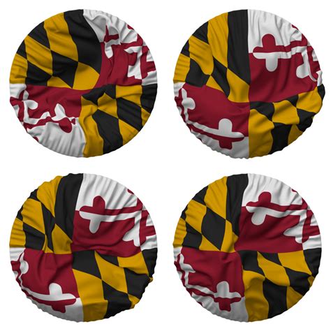 State Of Maryland Flag In Round Shape Isolated With Four Different