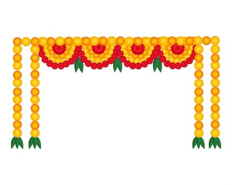 Premium Vector Flower Garland With Marigold Flower And Mango Leaves