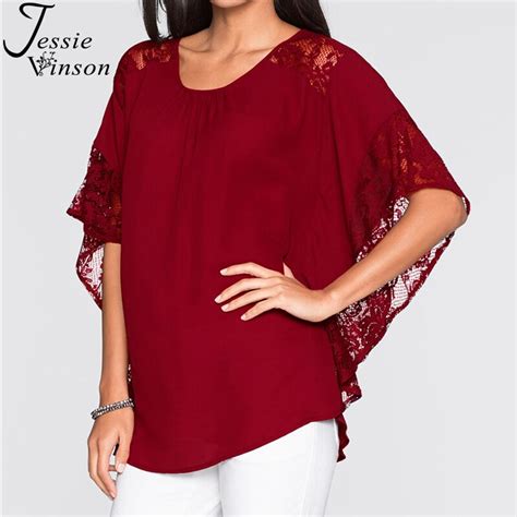 Jessie Vinson Moda Mujer Verano Encaje Empalme Blusa De Talla Grande Batwing Manga Corta Casual