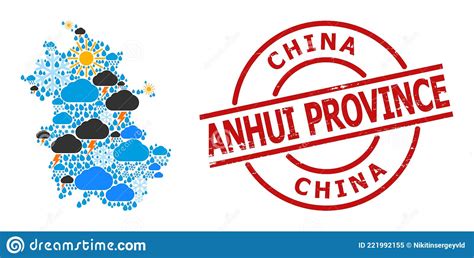 Climate Collage Map Of Anhui Province And Rubber Stamp Seal Stock