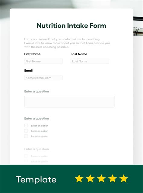 Nutrition Intake Form Template Free Updated Bonsai